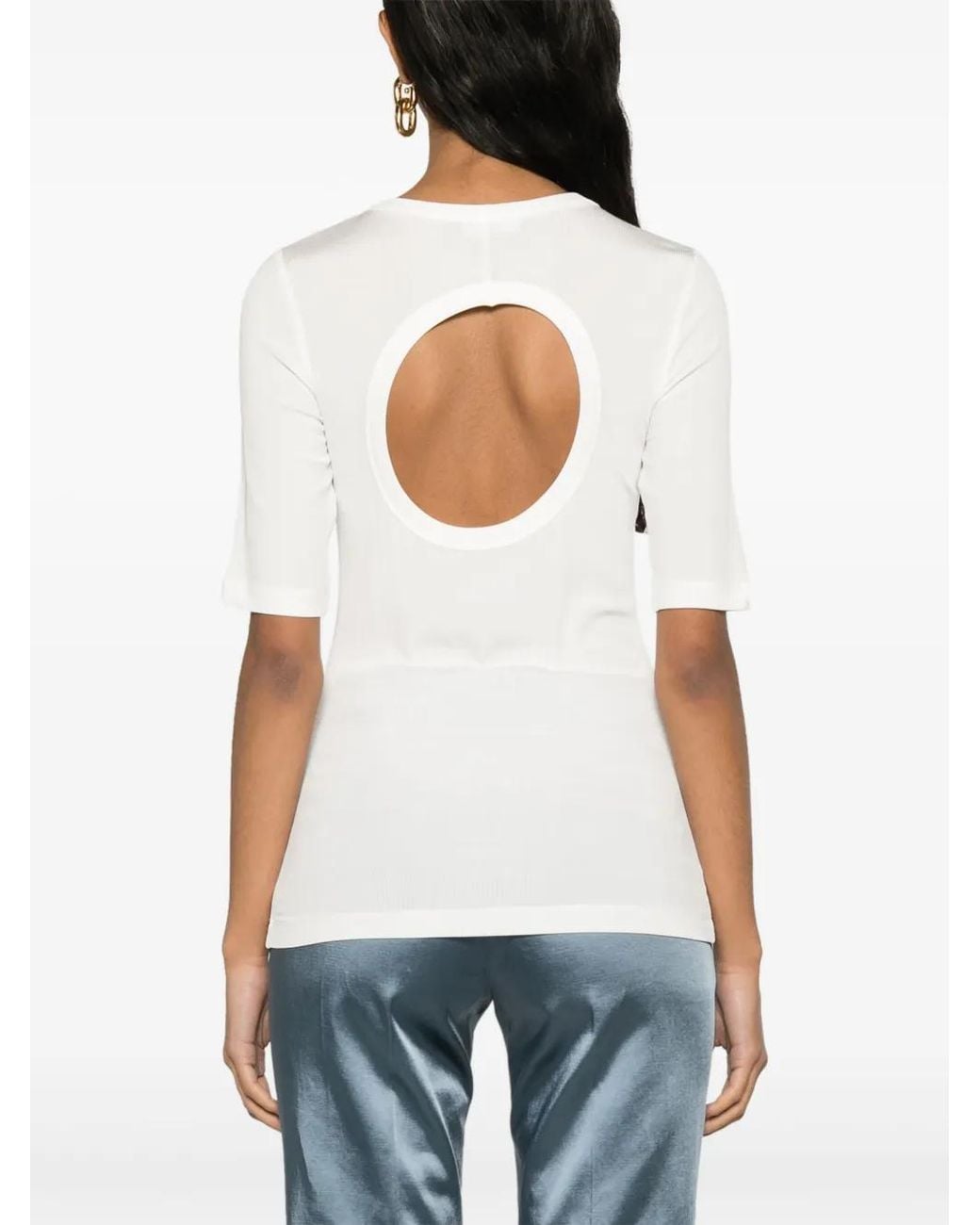 Fabiana Filippi White Cut-Out Fine-Ribbed Top