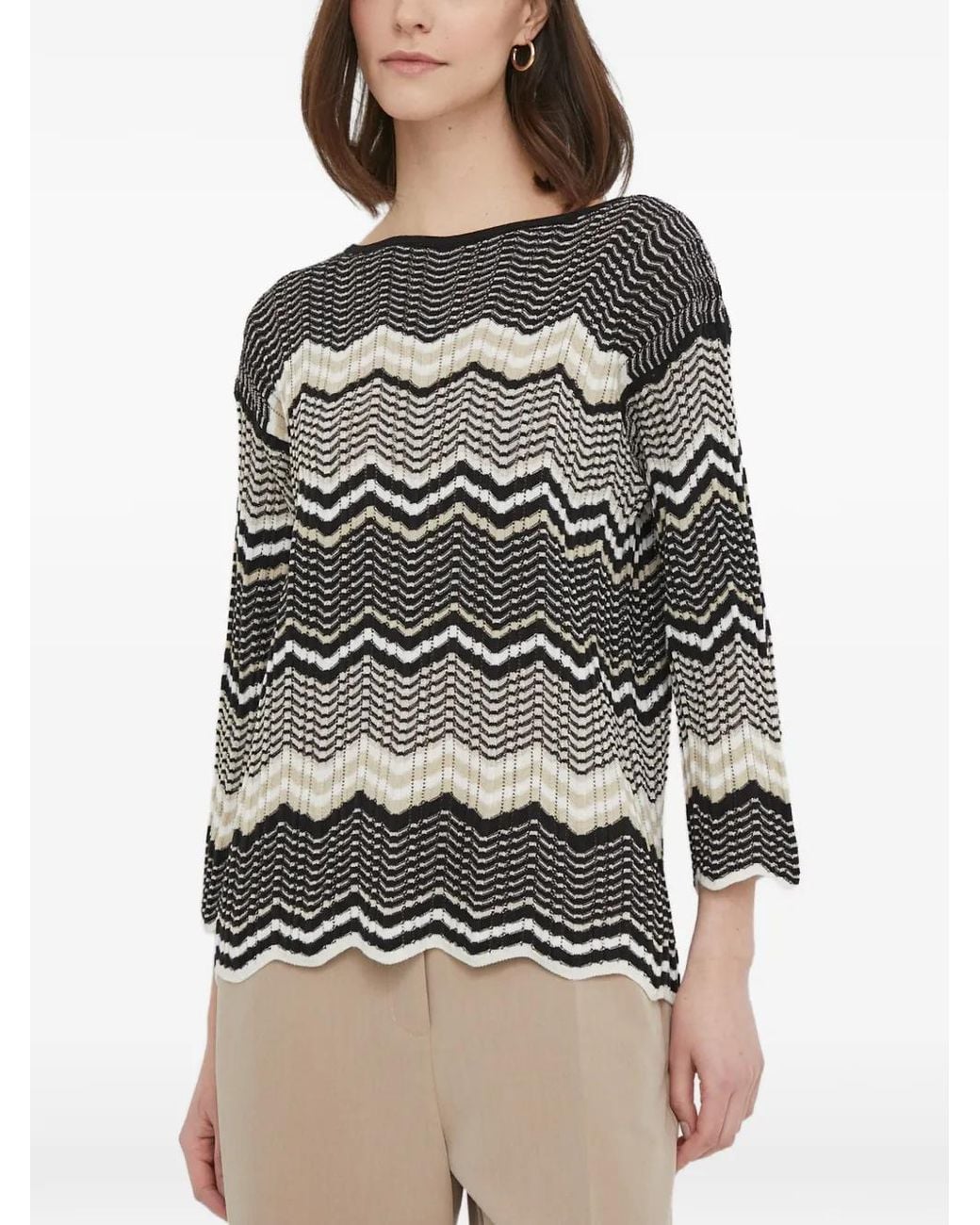 Sisley Gray Long-Sleeve Chevron-Pattern Sweater