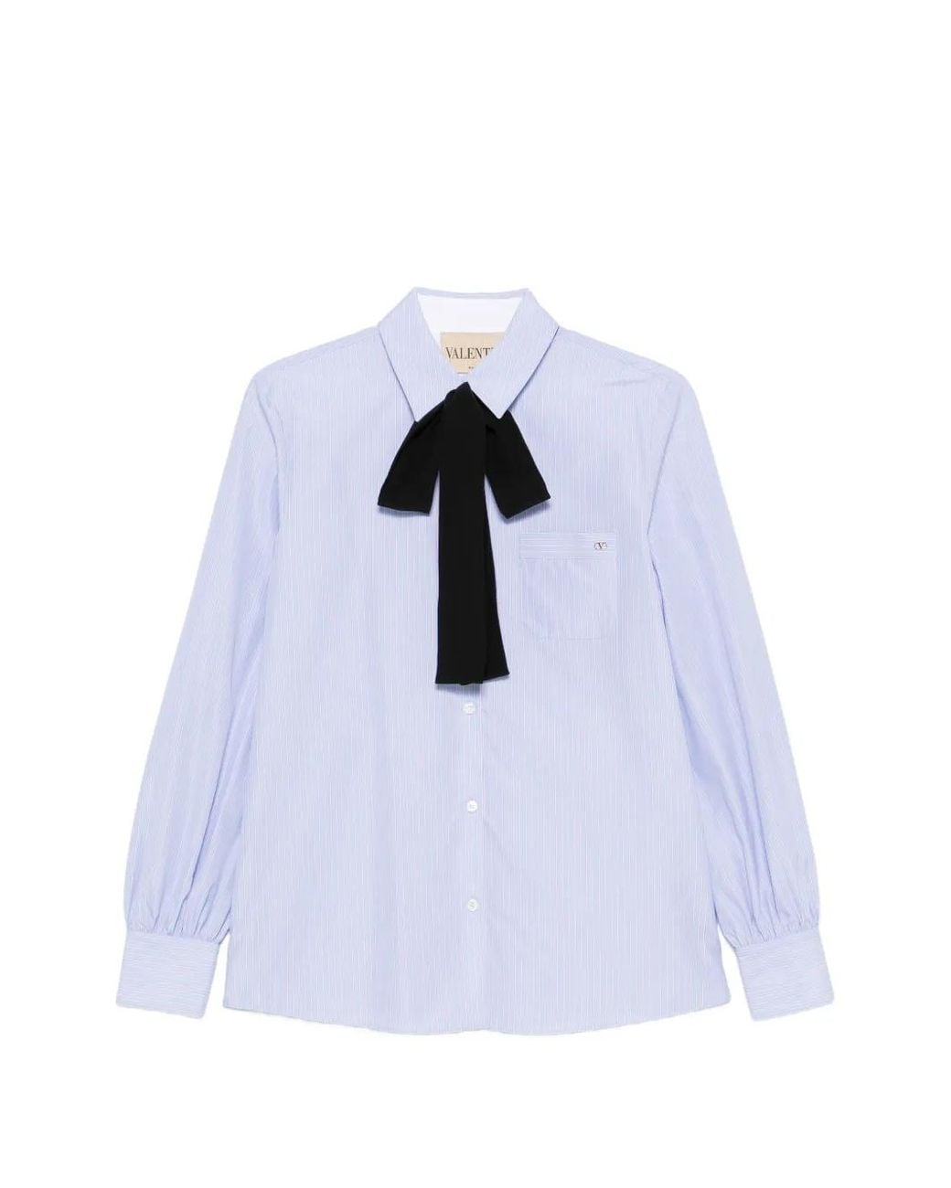 Valentino Garavani Blue Bow-Detail Pinstriped Shirt
