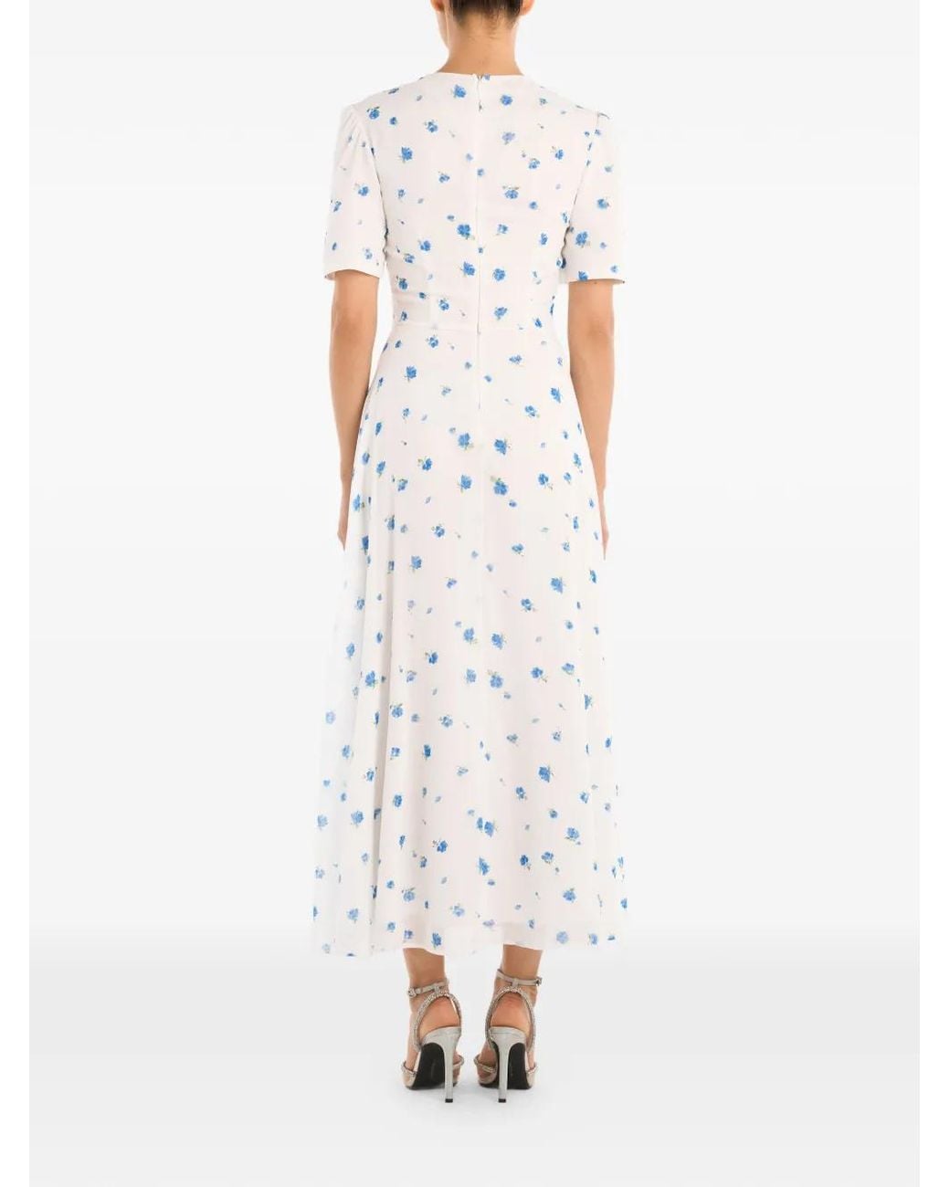 POST MERIDIEM White Floral-Print Short-Sleeve Midi Dress