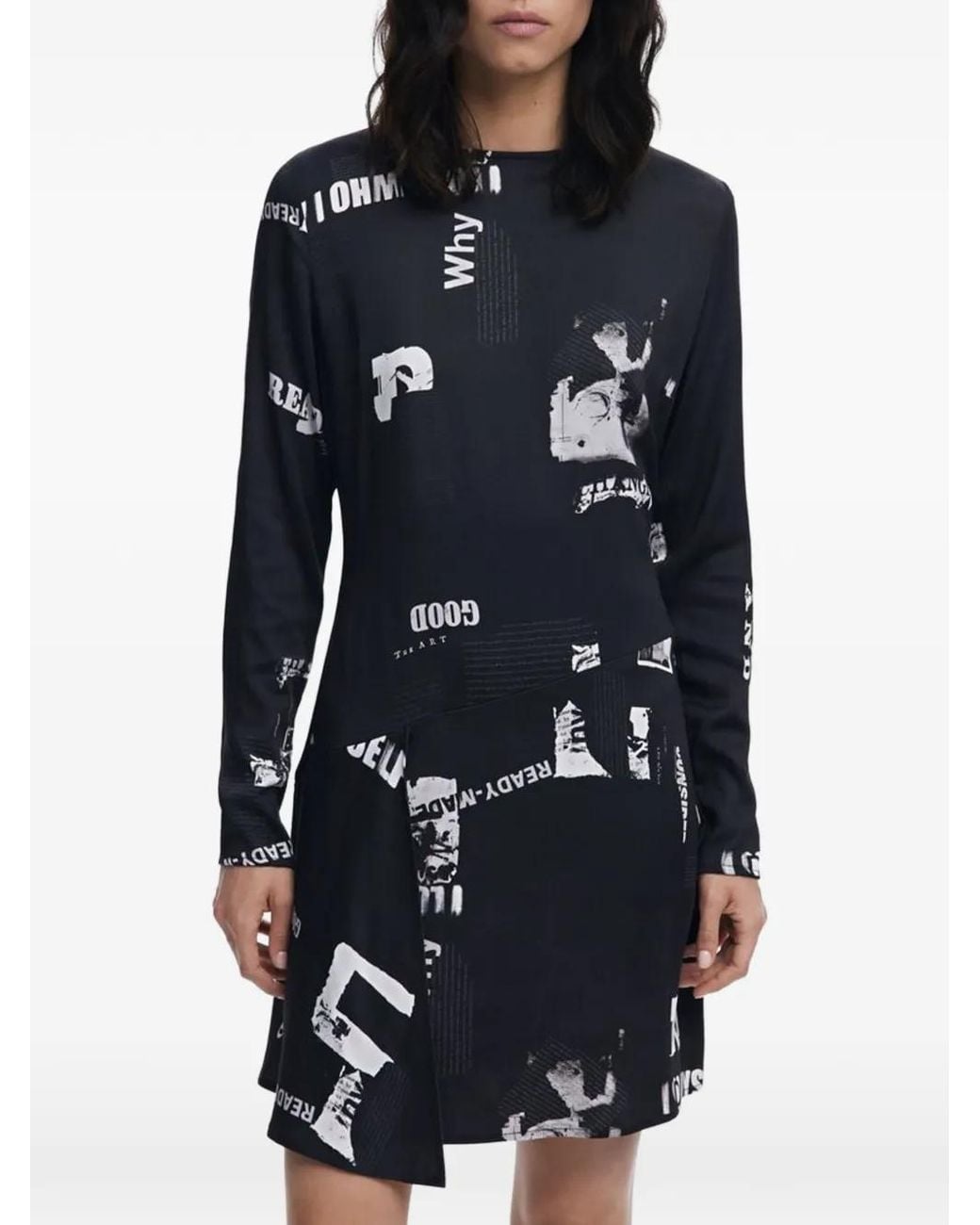 Desigual Blue Newspaper-Print Mini Dress