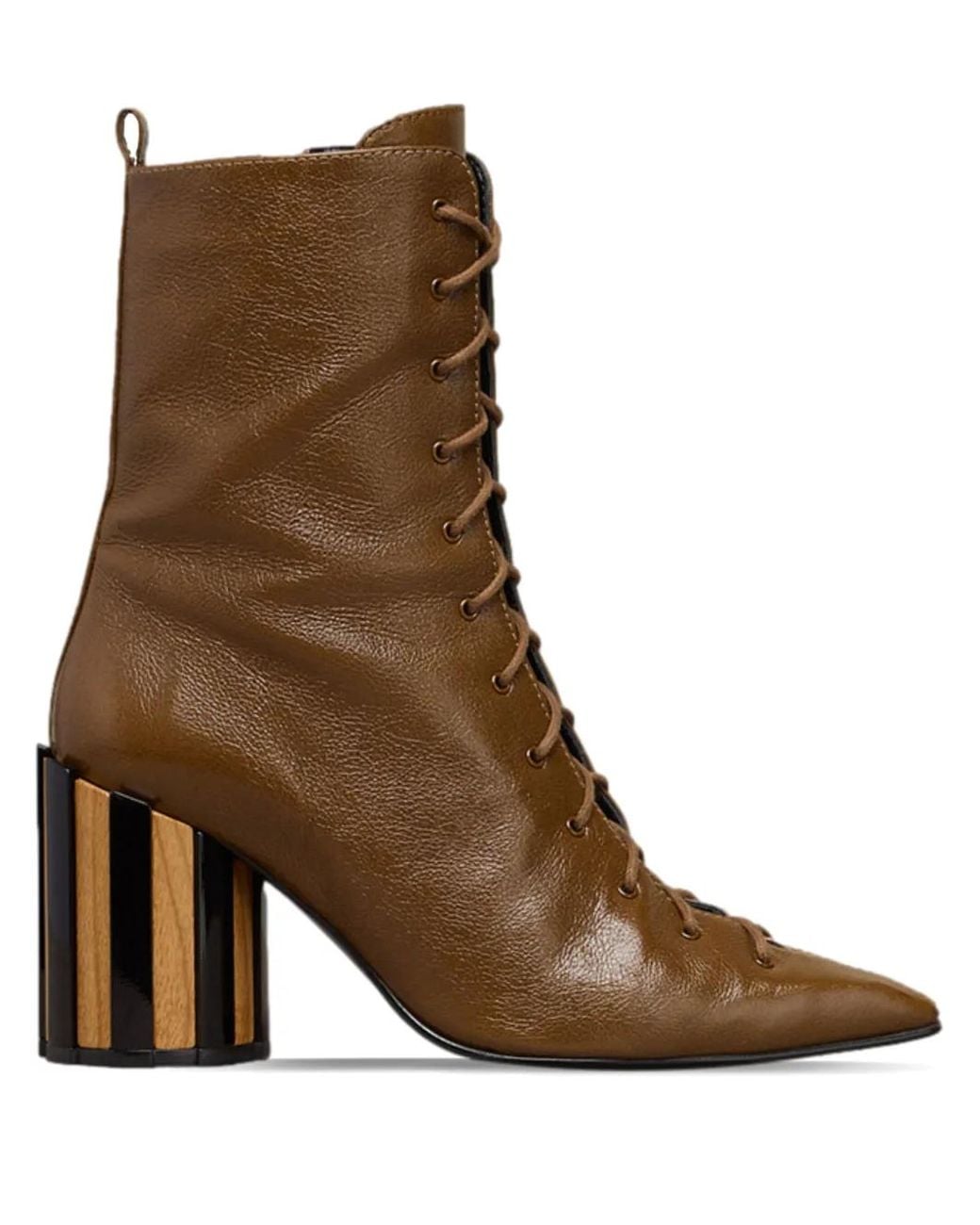 AMI Brown 90Mm Pointed-Toe Lace-Up Boots