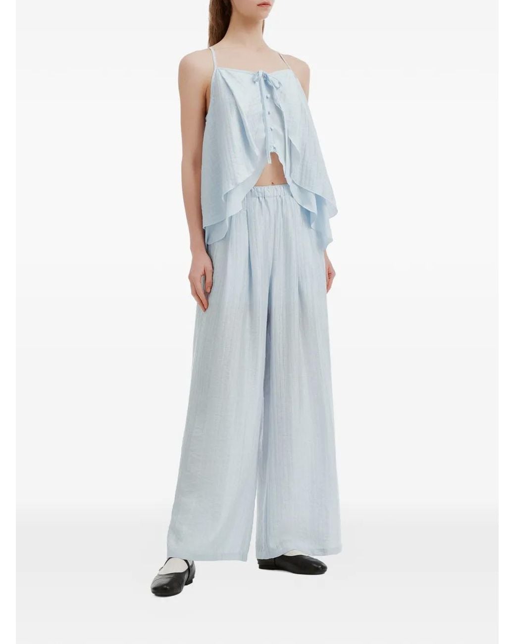 B+ AB Blue Ruffled Button-Front Jumpsuit