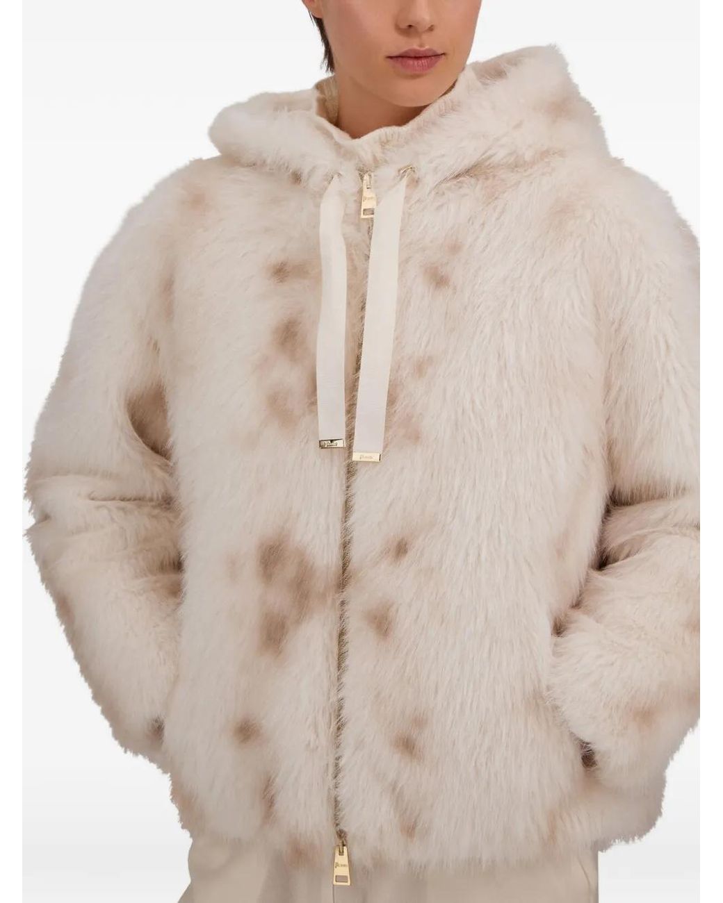 Herno White Lynx-Effect Faux-Fur Jacket