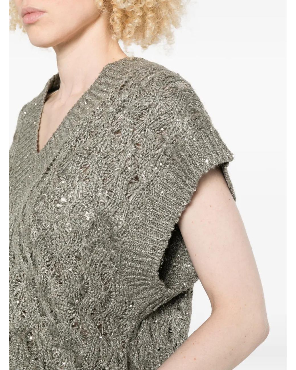 Brunello Cucinelli Gray Linen And Silk Top