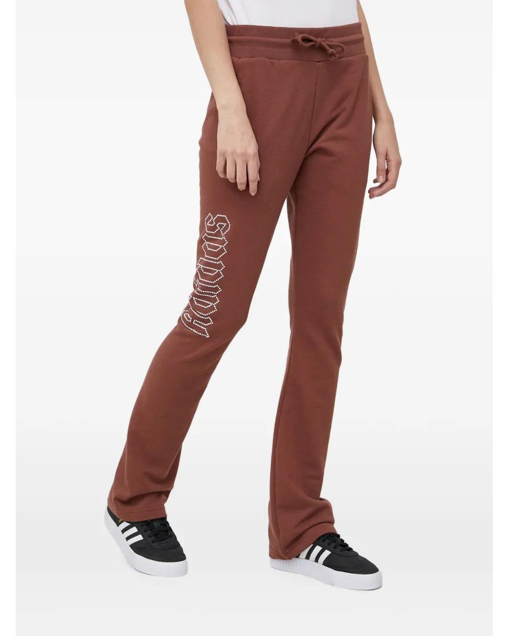 Adidas Brown Rhinestone-Logo Track Pants