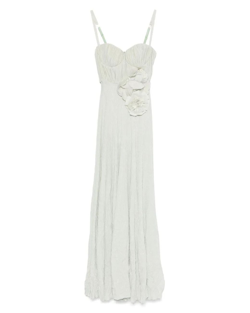 Elisabetta Franchi White Floral-Embroidery Lurex Gown