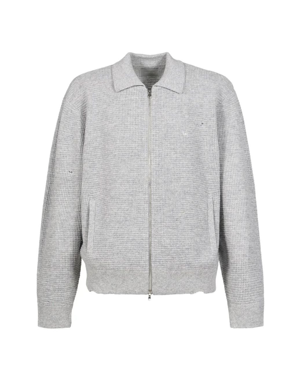 CEDARWOOD Gray Distressed Waffle-Knit Cardigan for men