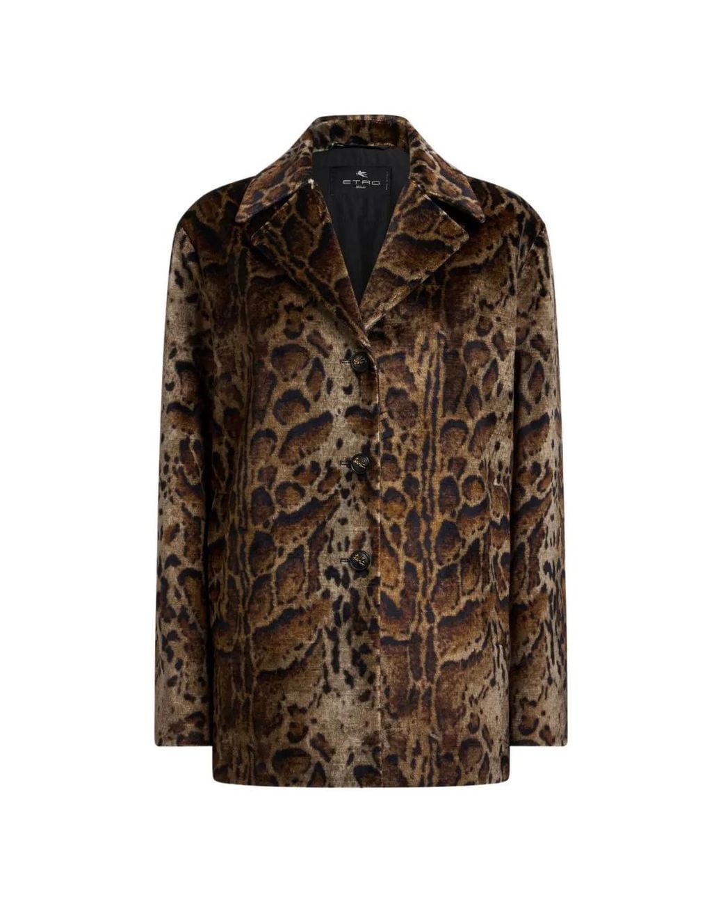 Etro Brown Cropped Velvet Coat With Leopard Motif