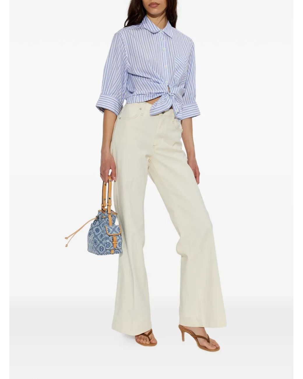 Rag & Bone White Pantalon En Coton À Coupe Évasée
