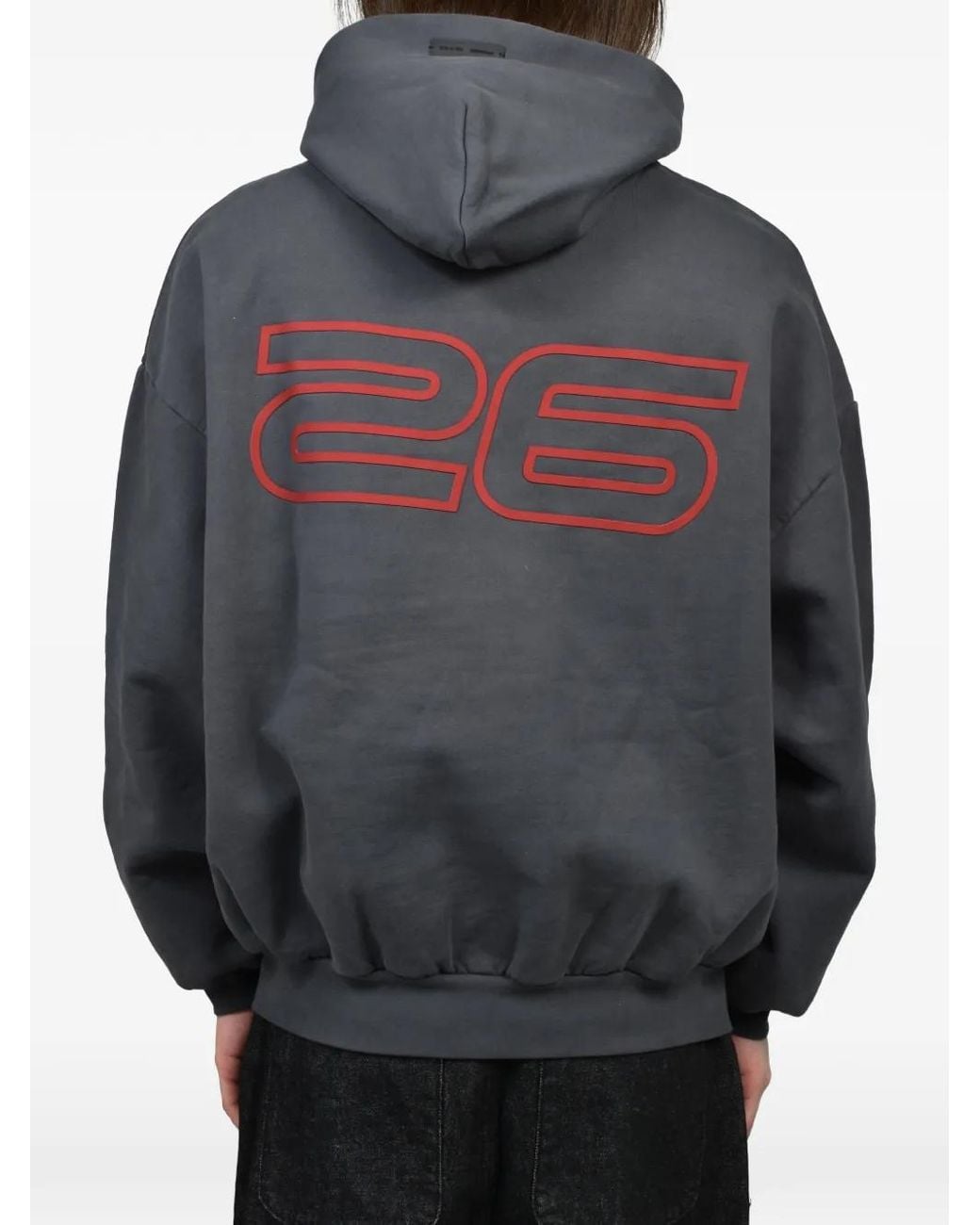 Essentials Gray Logo-Print Cotton Hoodie for men