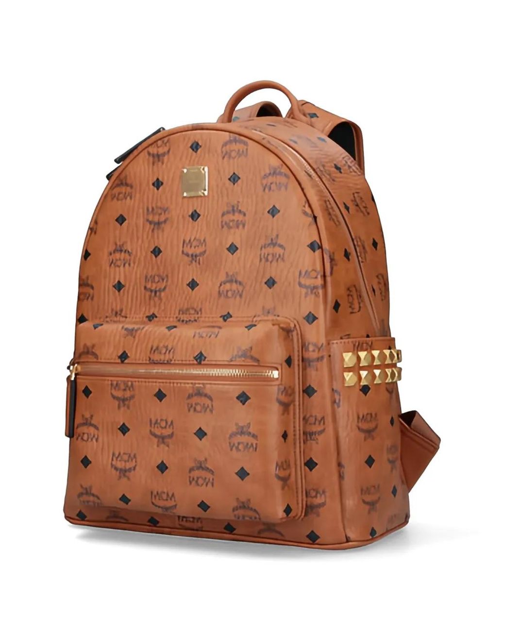 MCM Brown Logo Studded Backpack