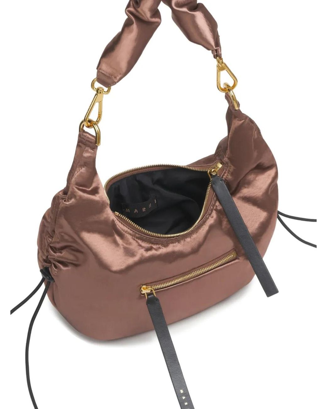 Marni Brown Smocked Toggle-Secured Shoulder Bag