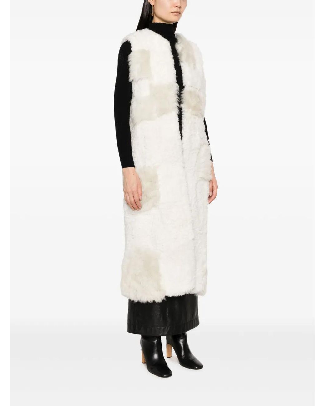Chloé White Patchwork Shearling Gilet