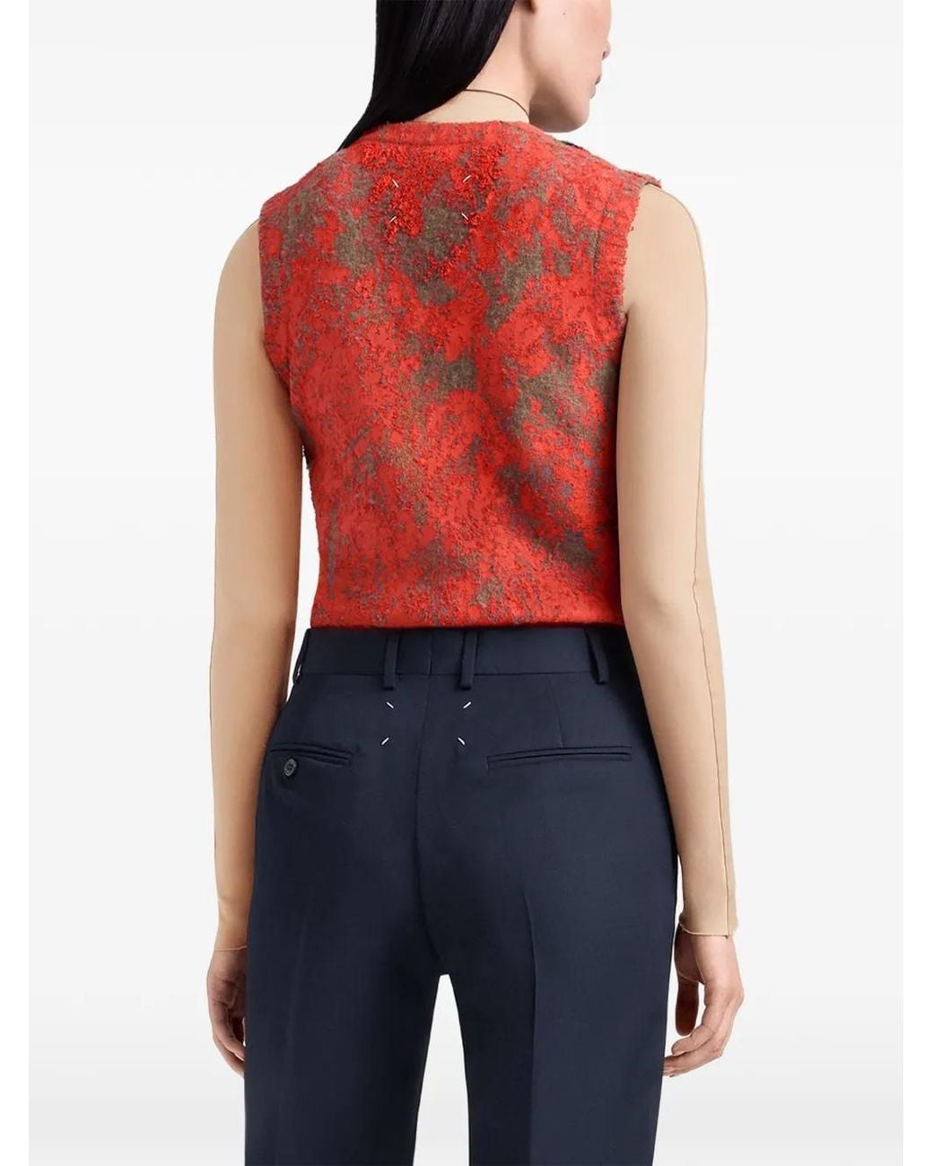 Maison Margiela Red Overpainted Argyle Knitwear Waistcoat