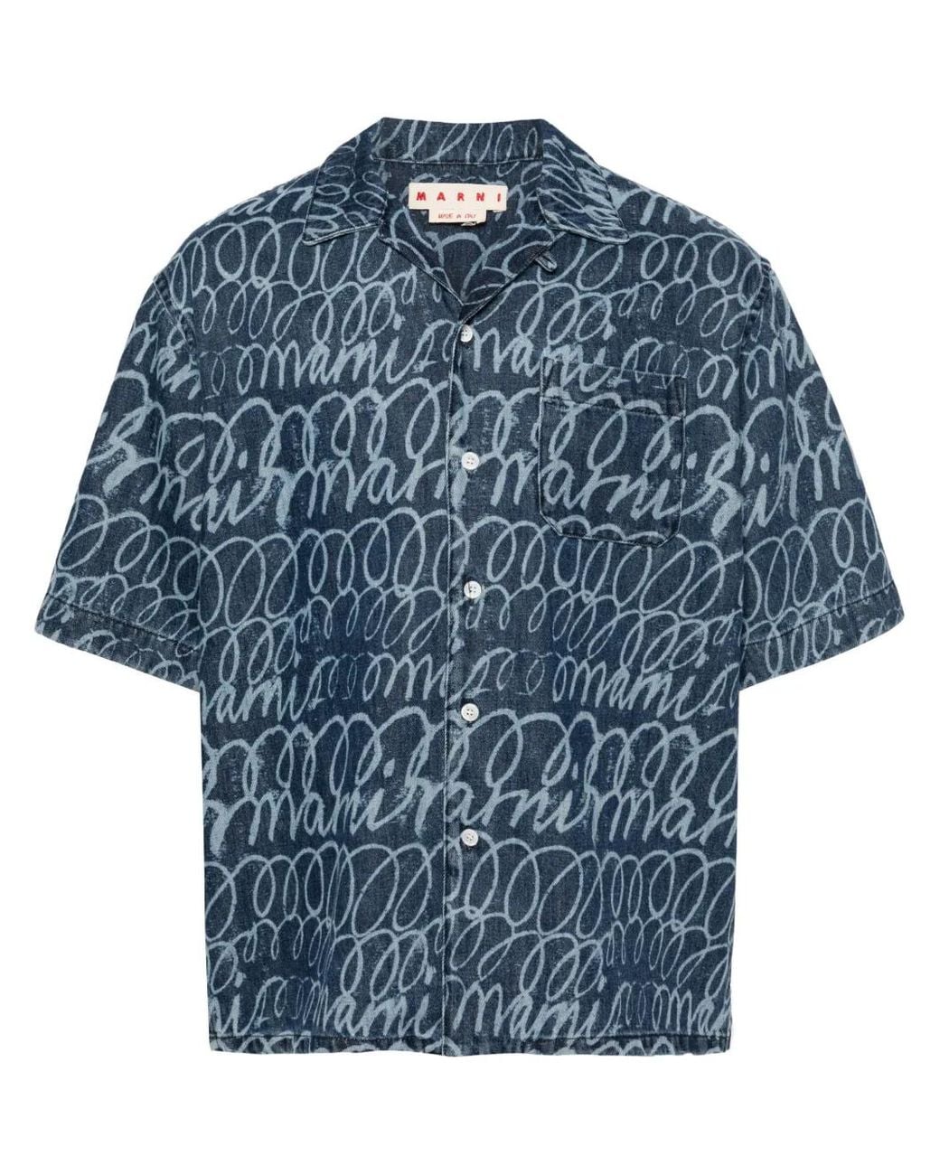 Marni Denim Overhemd Met Echo-Print in het Blue voor heren