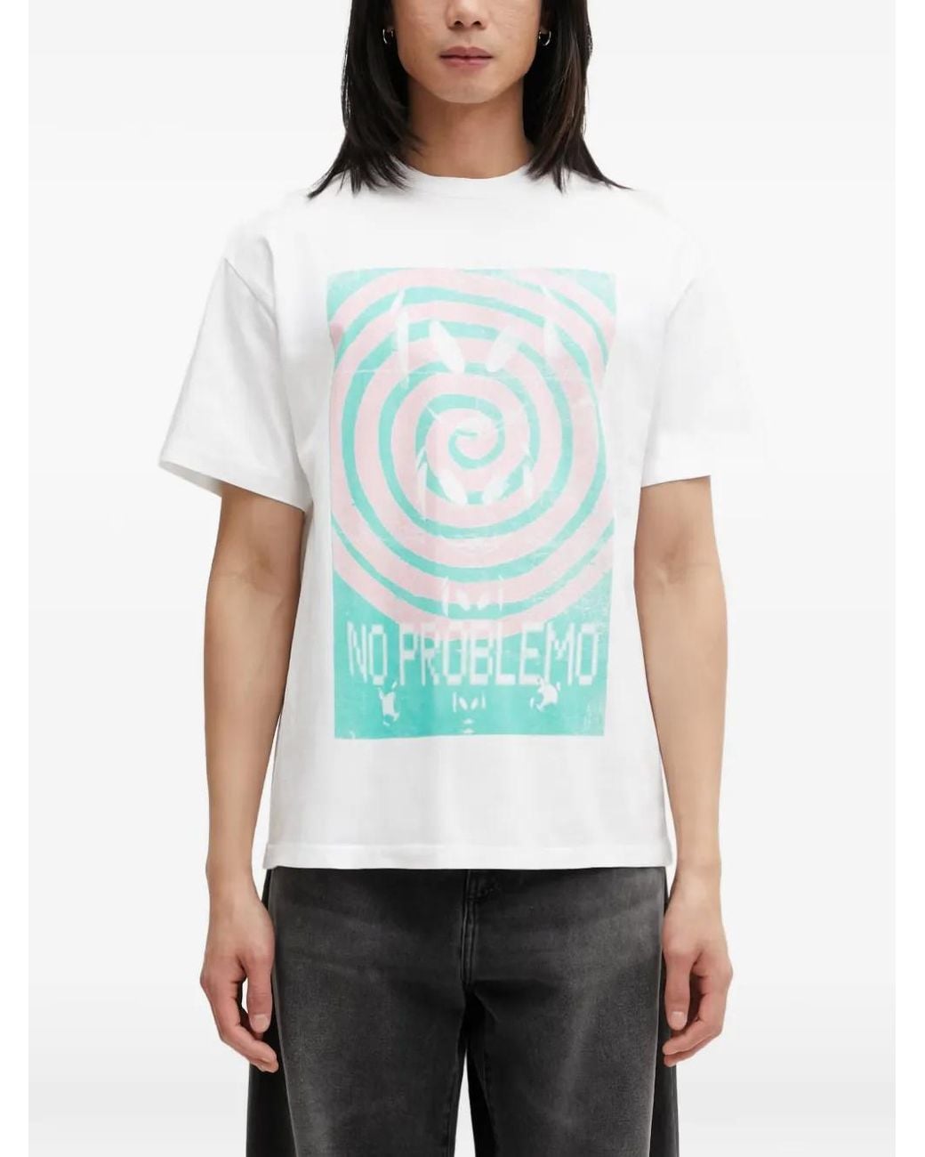 No Problemo White Graphic-Print Round Neck T-Shirt for men