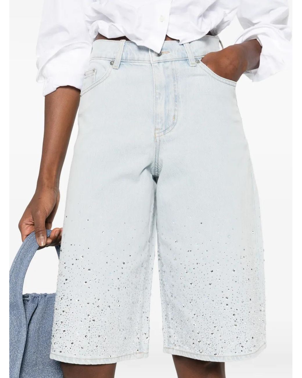 Maje White Rhinestone Bermuda Shorts