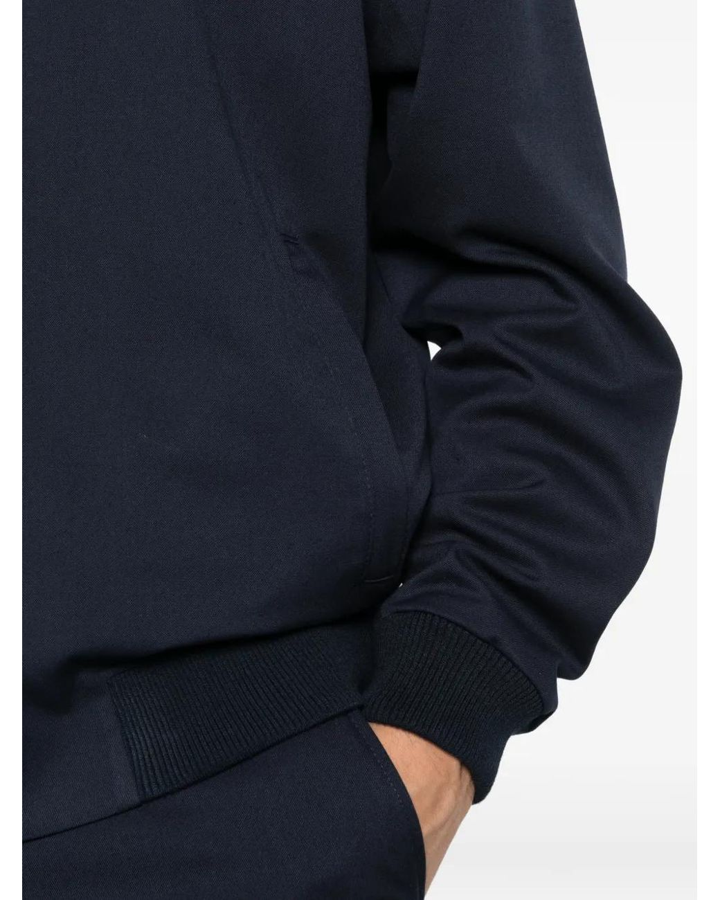 Karl Lagerfeld Blue Ribbed-Trim Zip-Up Bomber Jacket for men