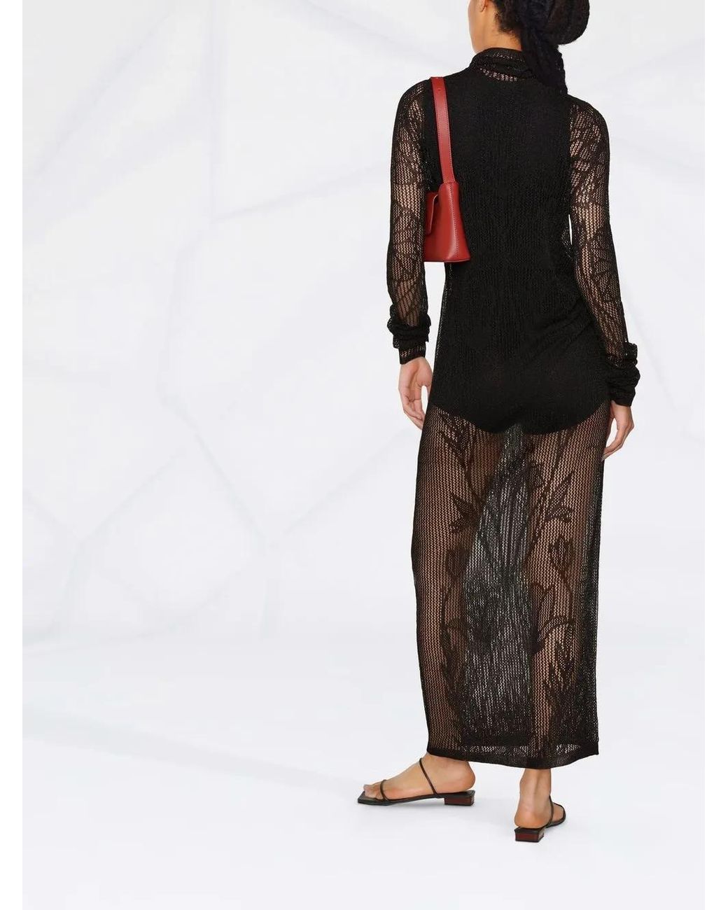 DSquared² Black Open-Knit Long-Sleeve Dress