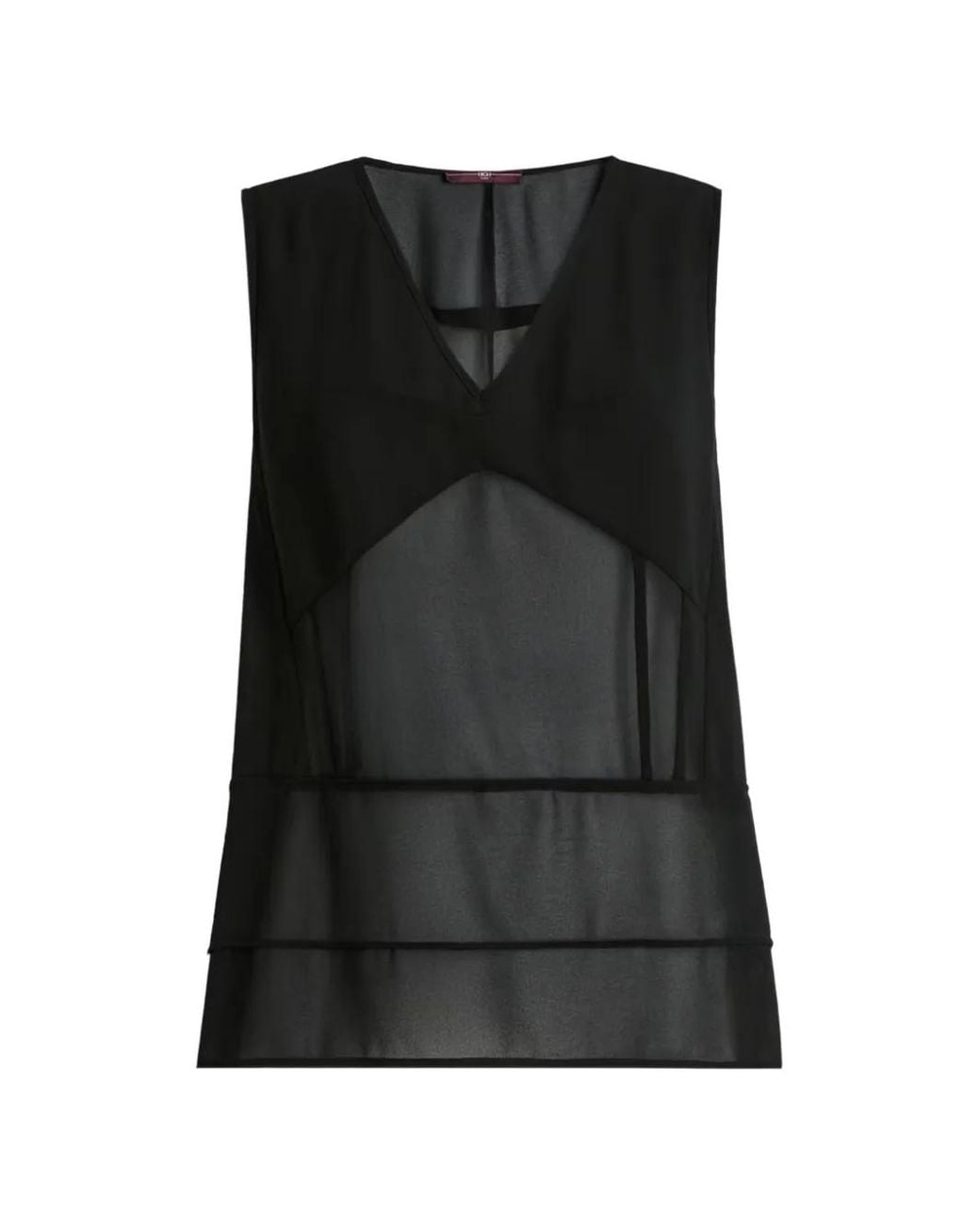 High Black Flimsy V-Neck Layered Sleeveless Blouse