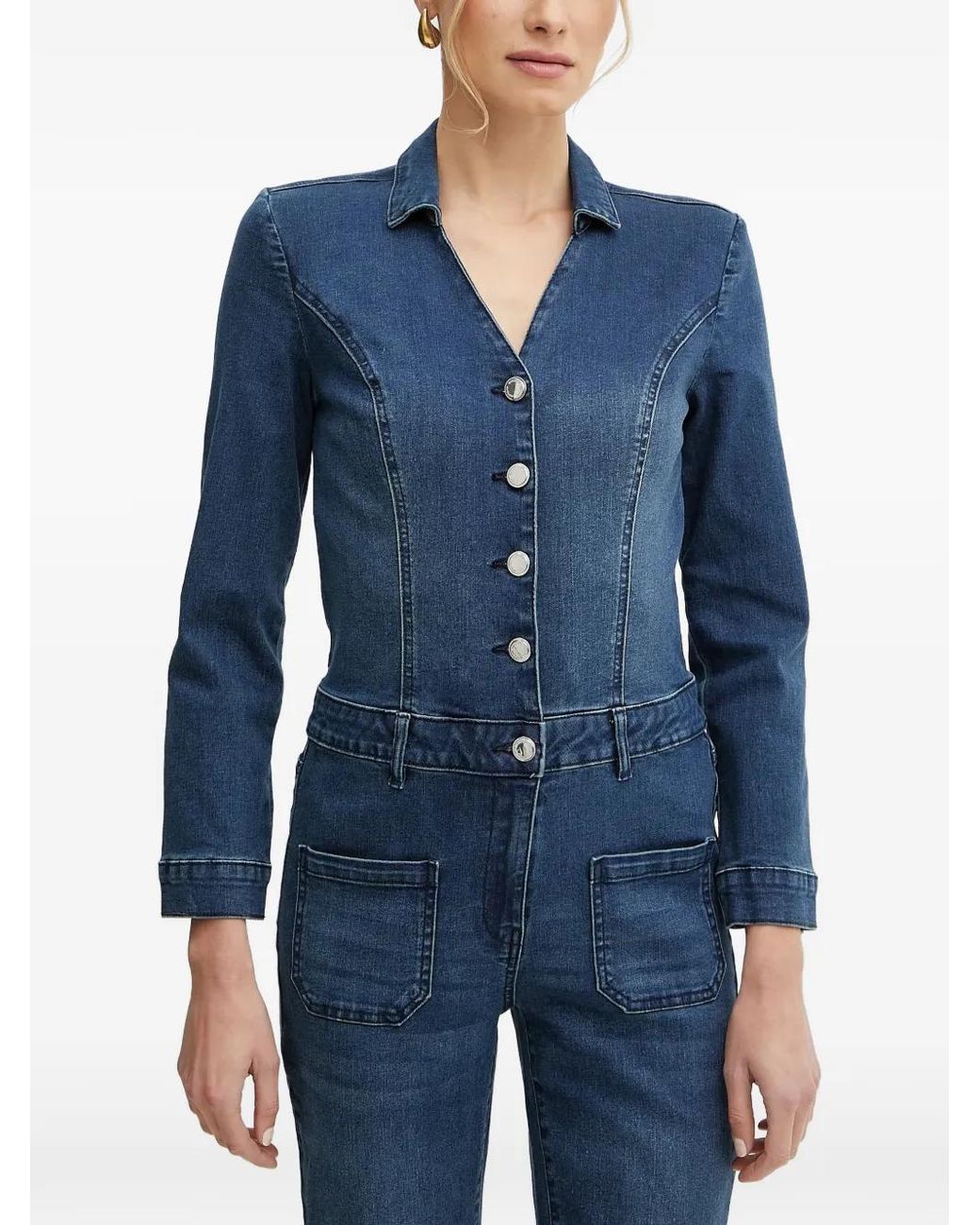 Morgan Blue Button-Up Denim Jumpsuit