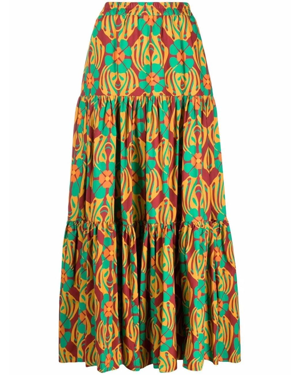 LaDoubleJ Blue Big Graphic-Print Tiered Skirt