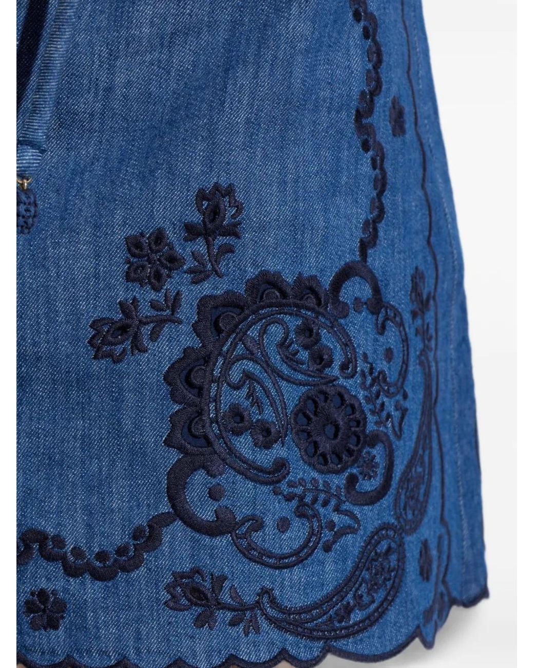 Zimmermann Aster Denim Shorts Met Borduurwerk in het Blue