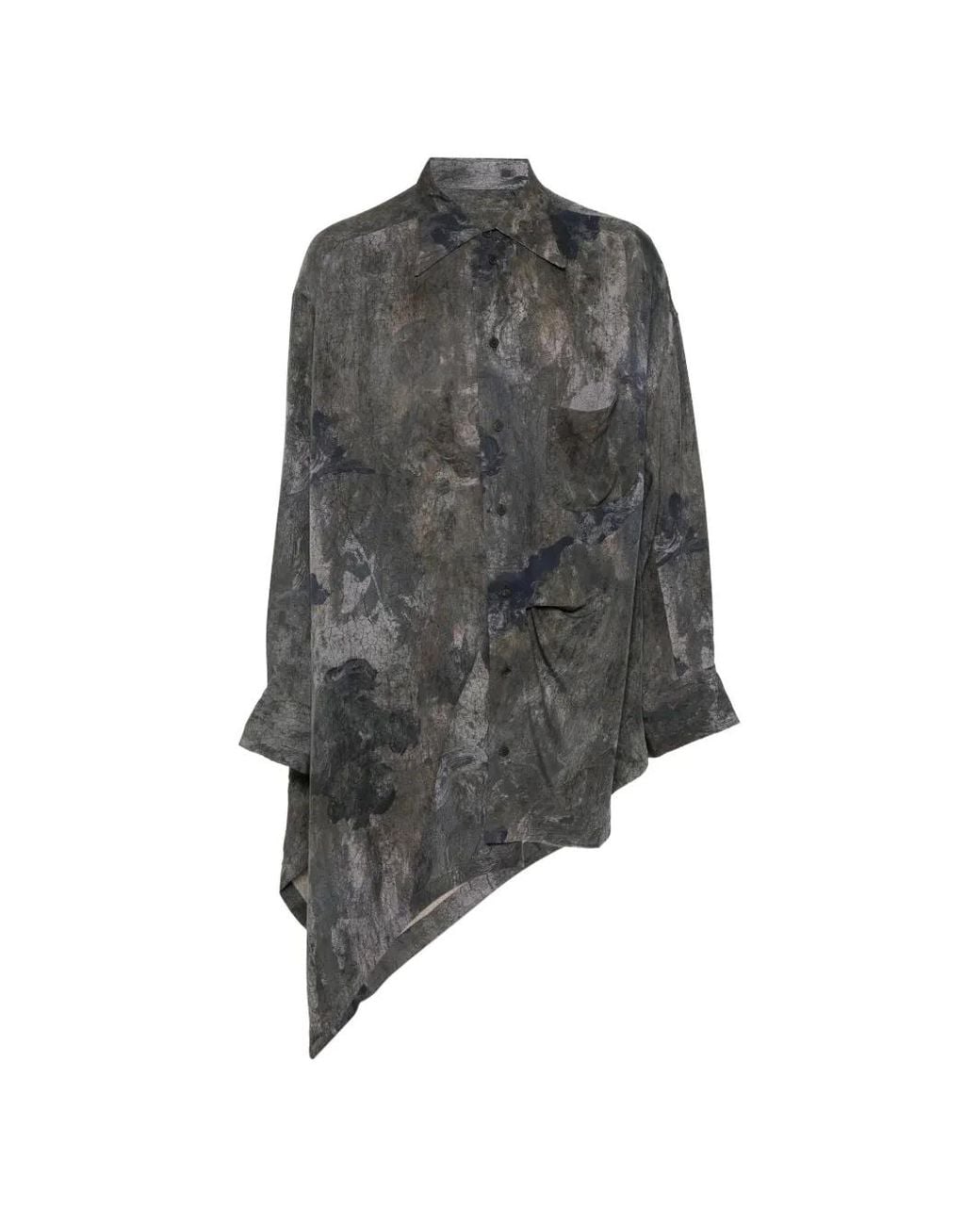 Ziggy Chen Gray Abstract-Print Asymmetric Shirt for men