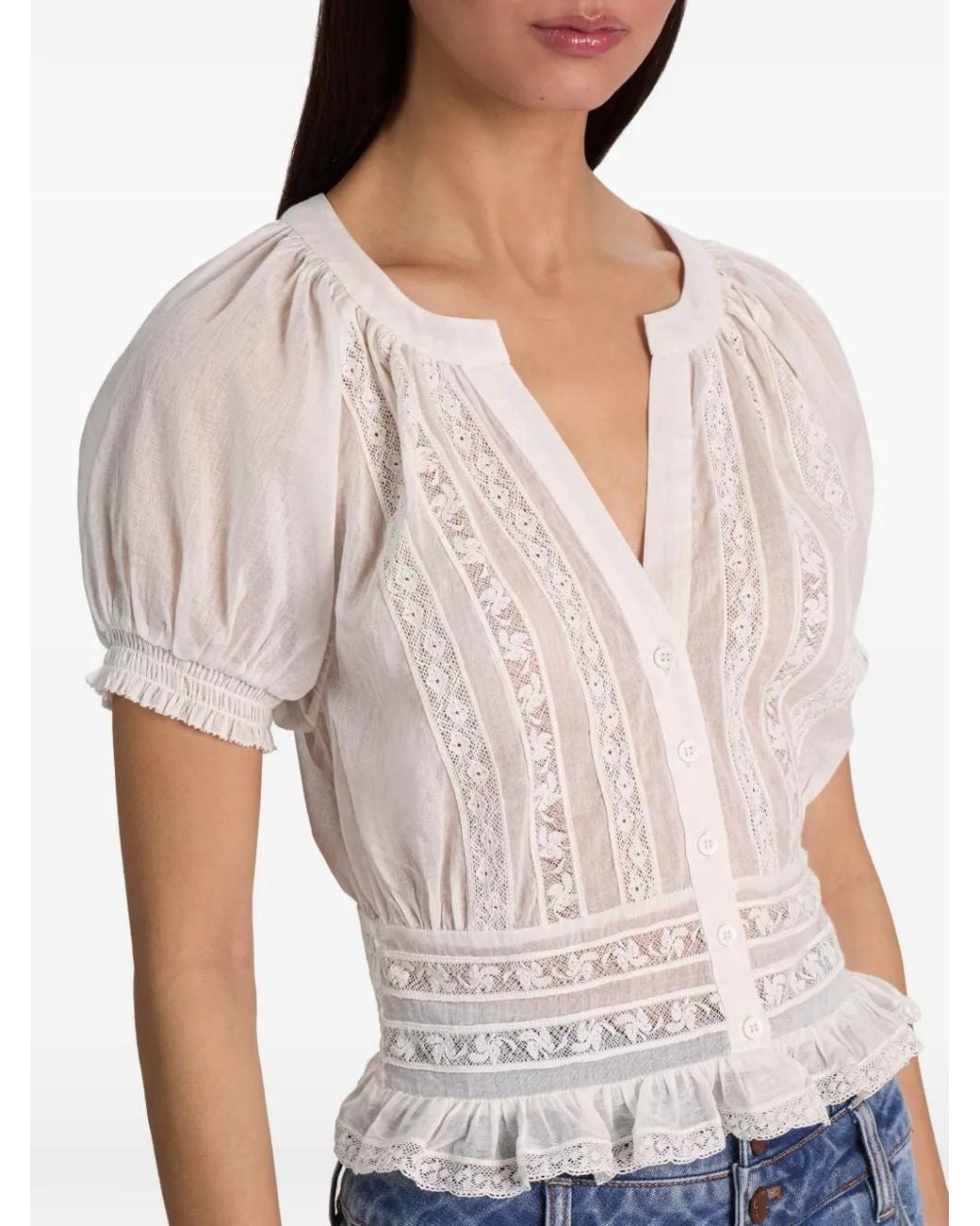 Alice + Olivia White Kathryn Lace-Details Blouse