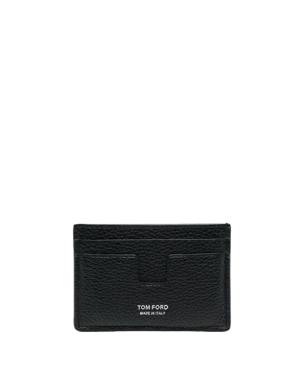Tom Ford Black Leather Card Holder With Logo Print for men