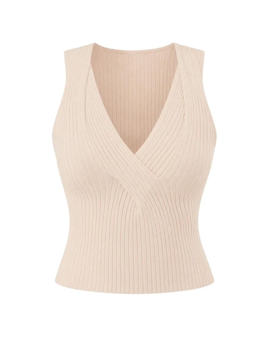 Patrizia Pepe Natural Ribbed-Knit Wrap Top