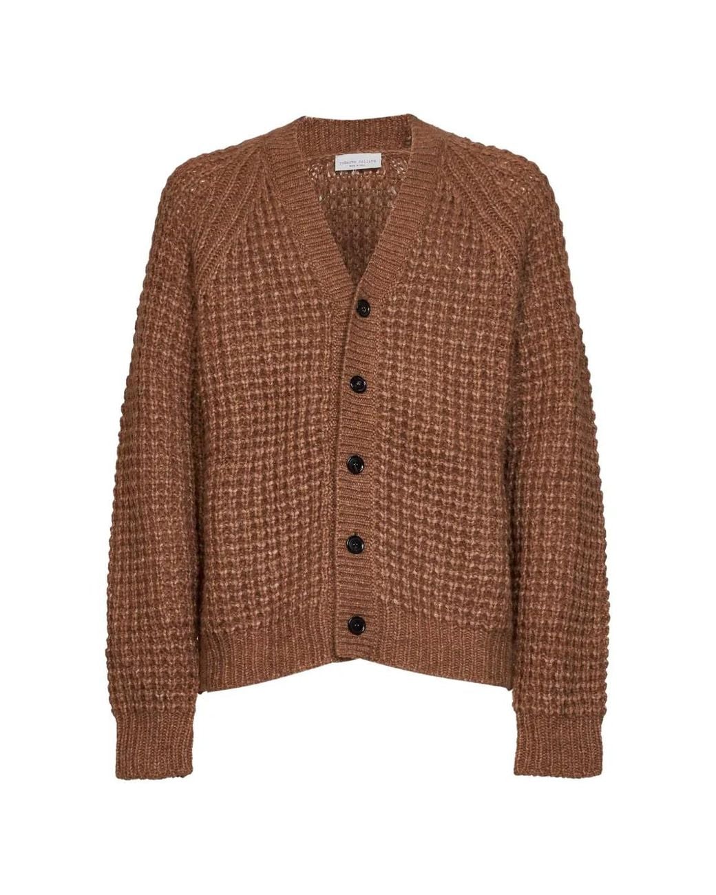 Roberto Collina Brown Waffle-Knit V-Neck Cardigan for men