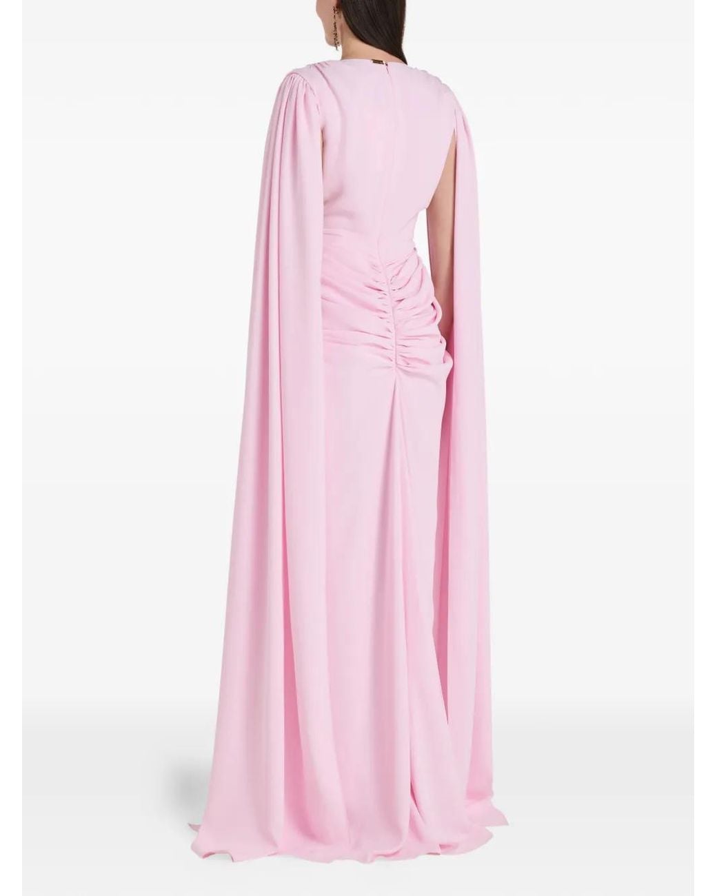 Rhea Costa Pink Evelyn Cape V-Neck Maxi Dress
