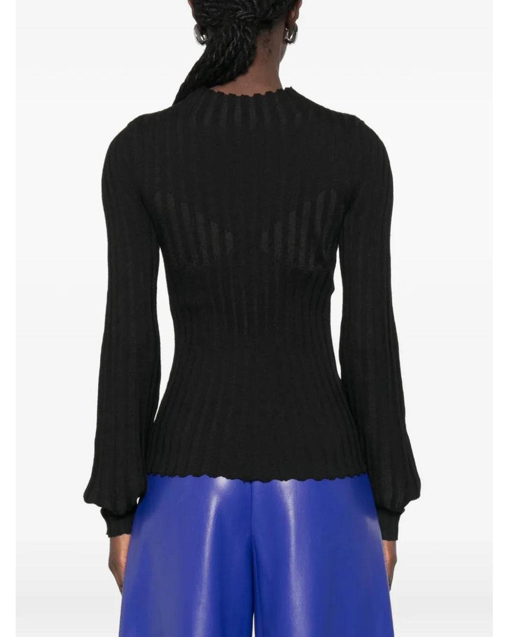 Liviana Conti Black Ribbed Balloon-Sleeve Sweater