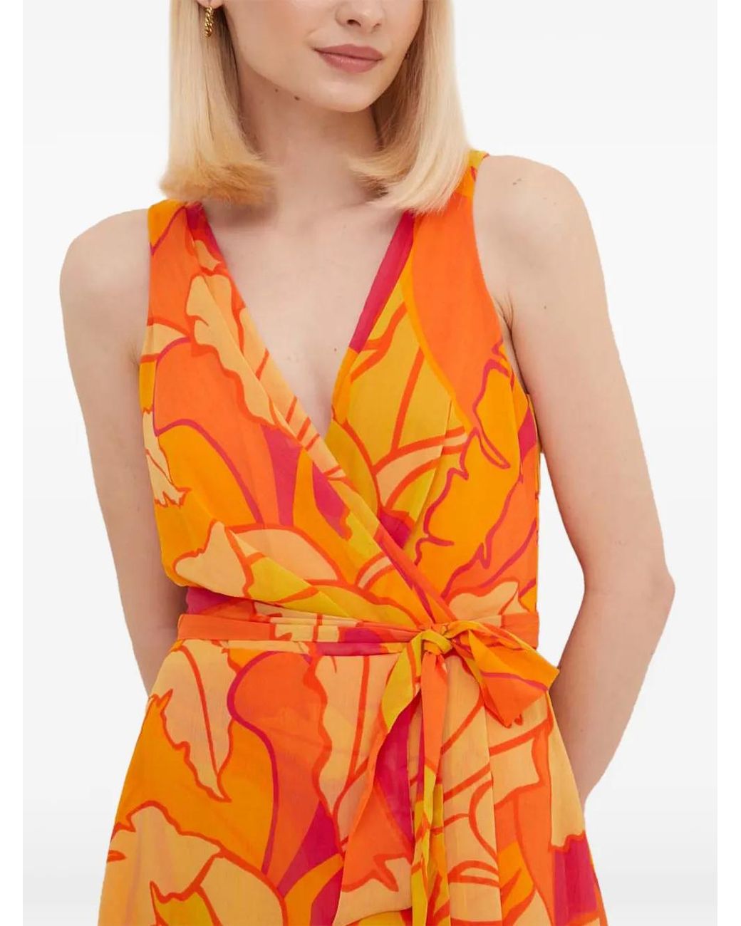 Joseph Ribkoff Orange Floral Print V-Neck Dress
