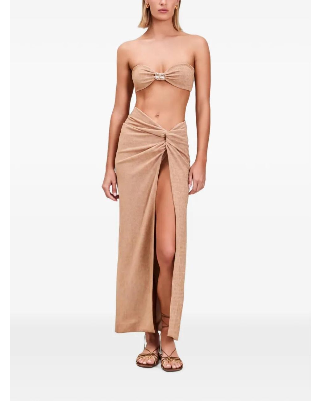 Devon Windsor Natural Gwen Twist-Detail Front-Slit Skirt
