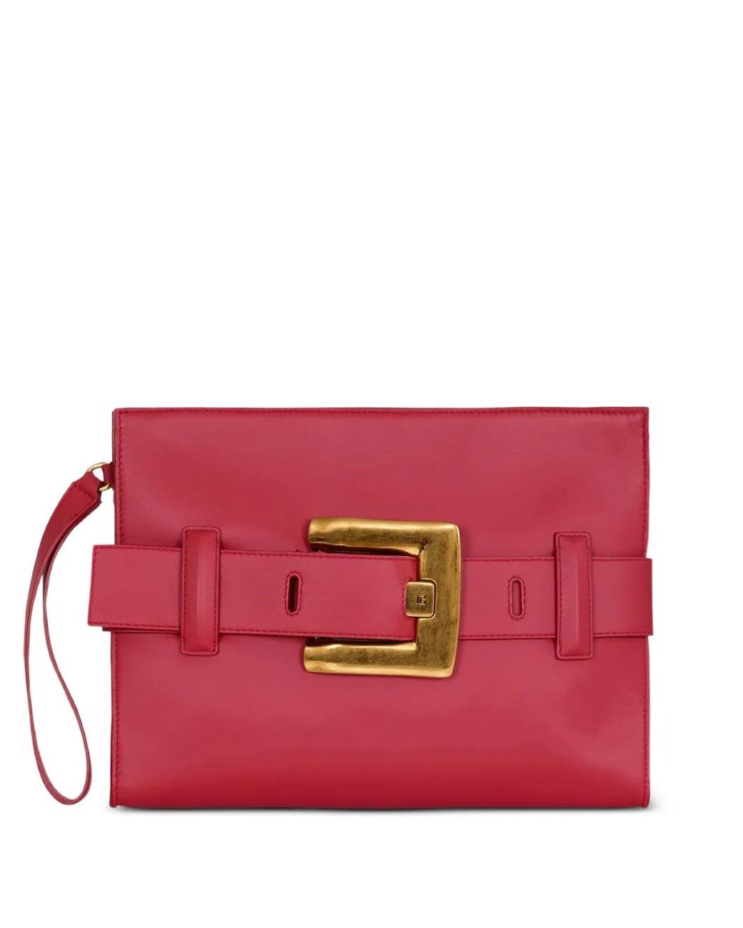 Balmain Red Anthem Smooth Leather Clutch