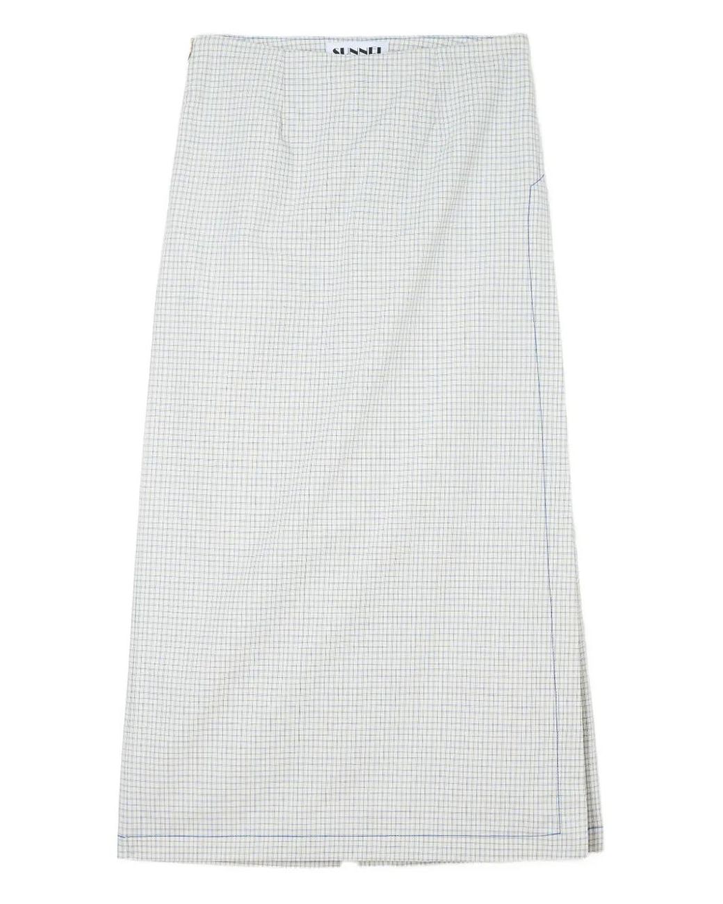 Sunnei White Check-Paneled Skirt