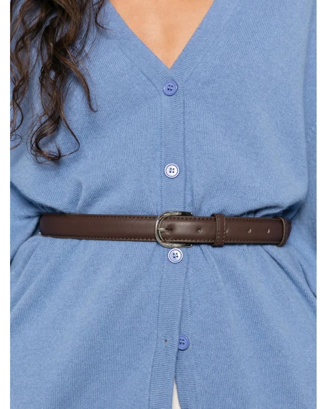 Circus Hotel Blue Belted V-Neck Cardigan