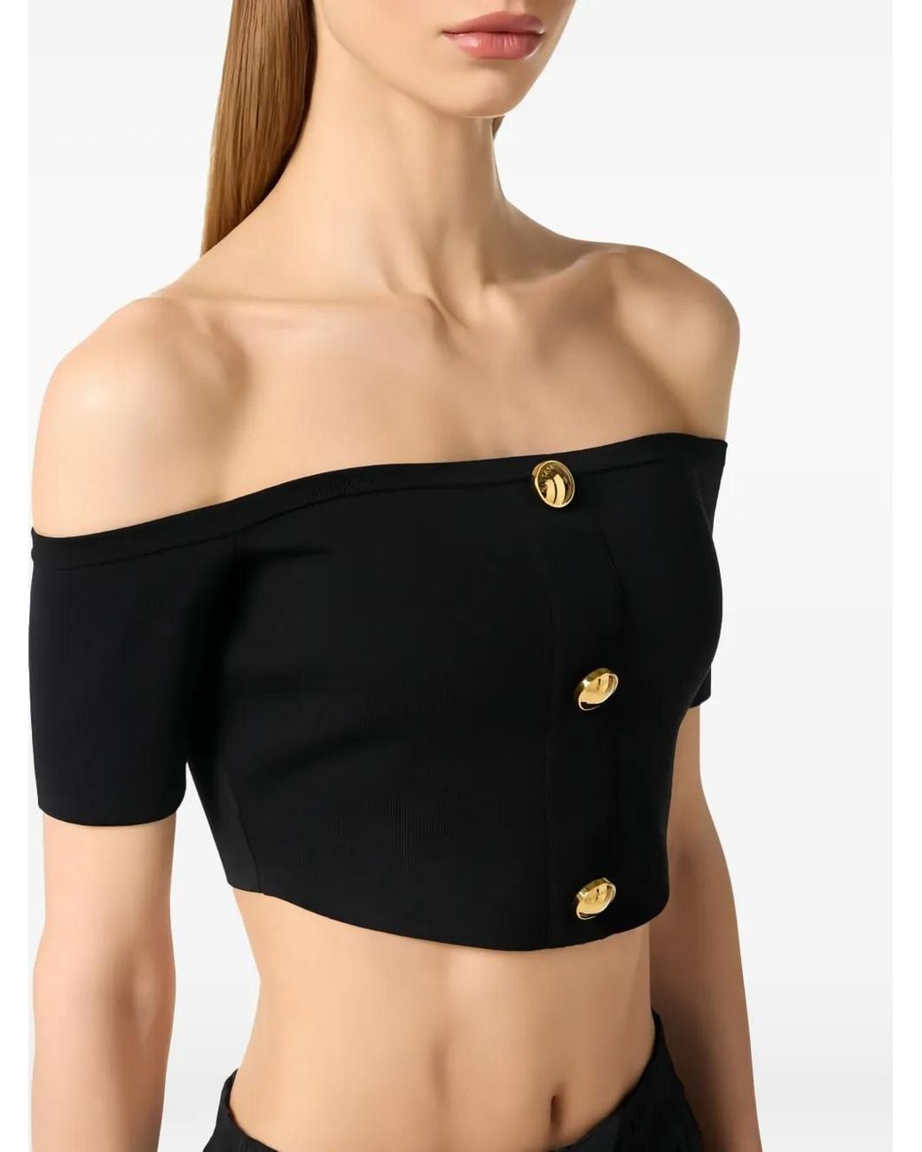 Elisabetta Franchi Black Button Cropped Knit Top