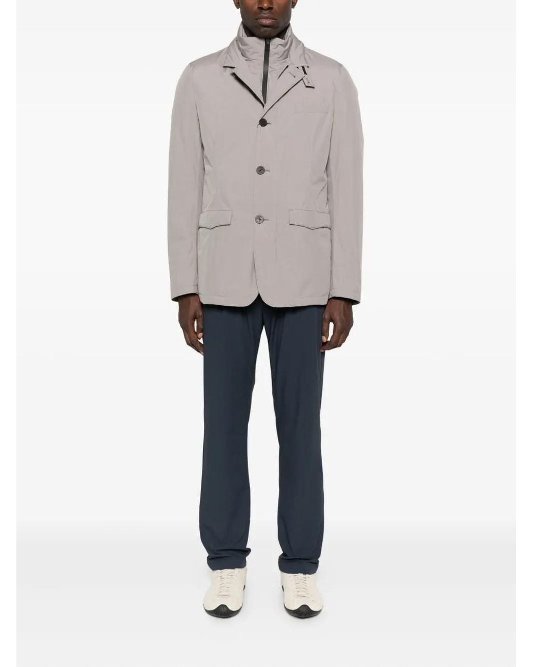 Herno Gray High-Neck Buttoned Jacket for men