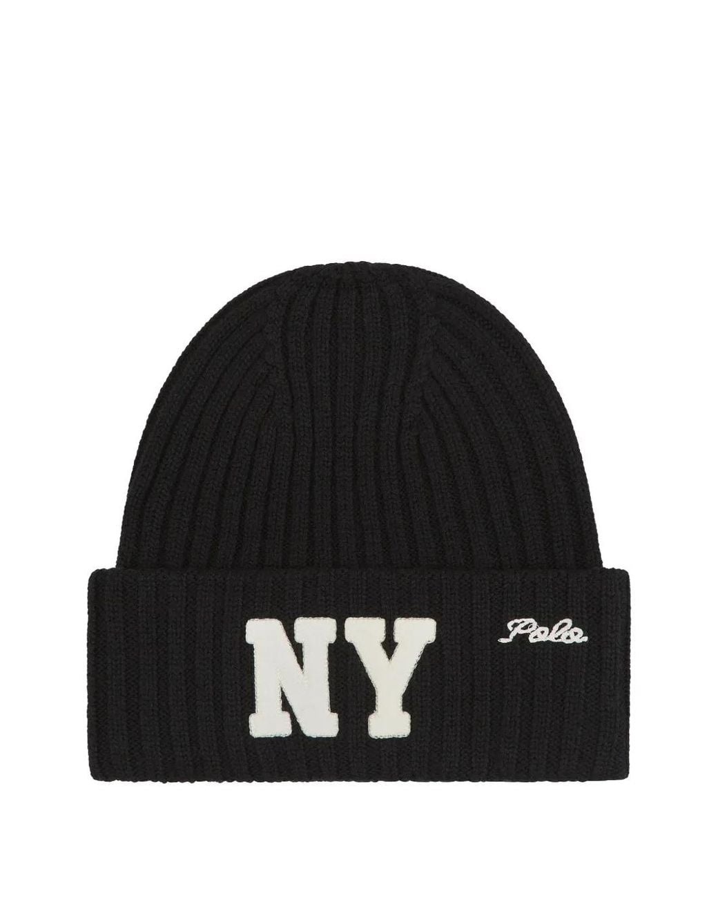 Polo Ralph Lauren Black Ny Rib-Knit Beanie Hat for men