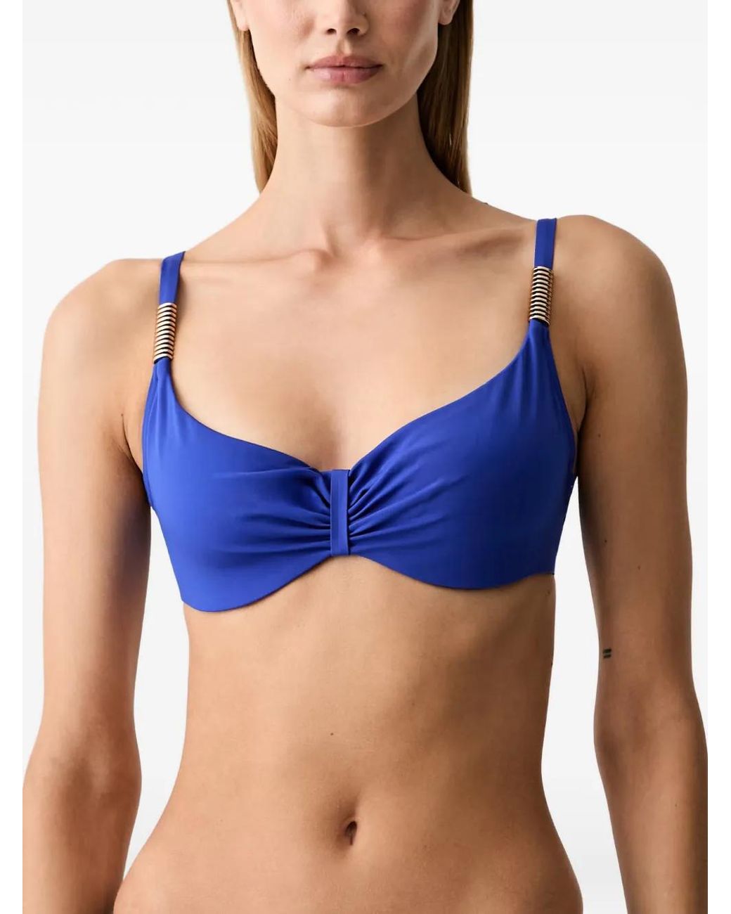 Chantelle Blue Icon Ruched Ring-Embellished Bikini Top