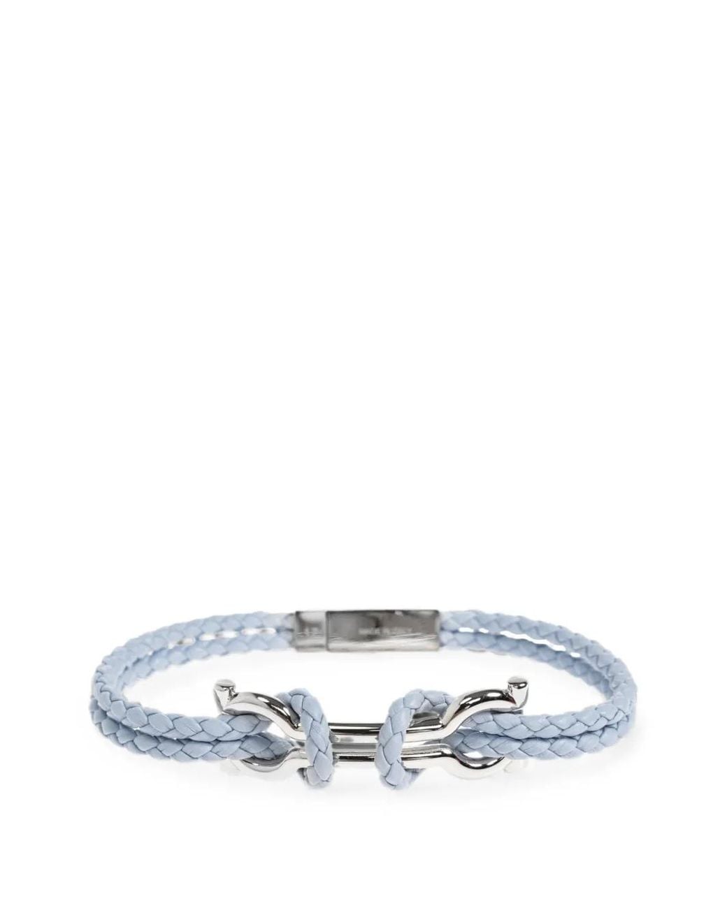Ferragamo White Gancini Braided Leather Bracelet for men
