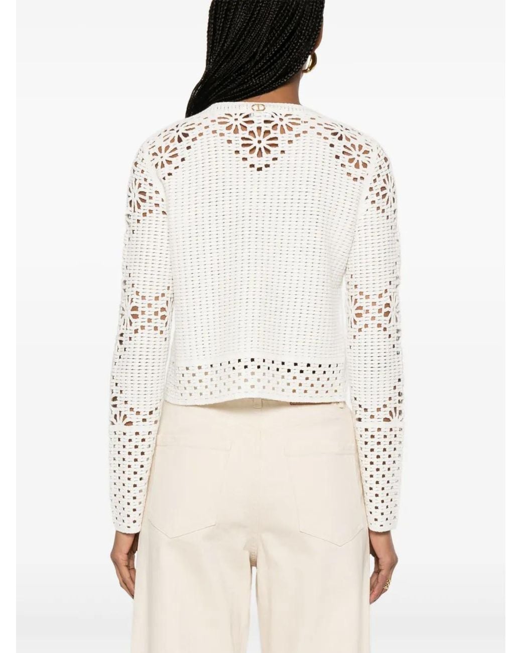 Twinset White Open-Knit Cardigan