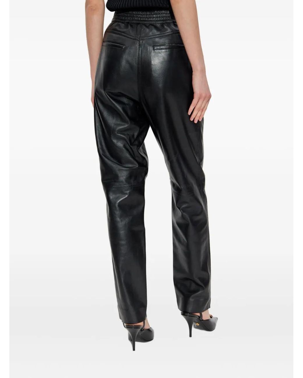 IRO Black Drawstring Leather Trousers