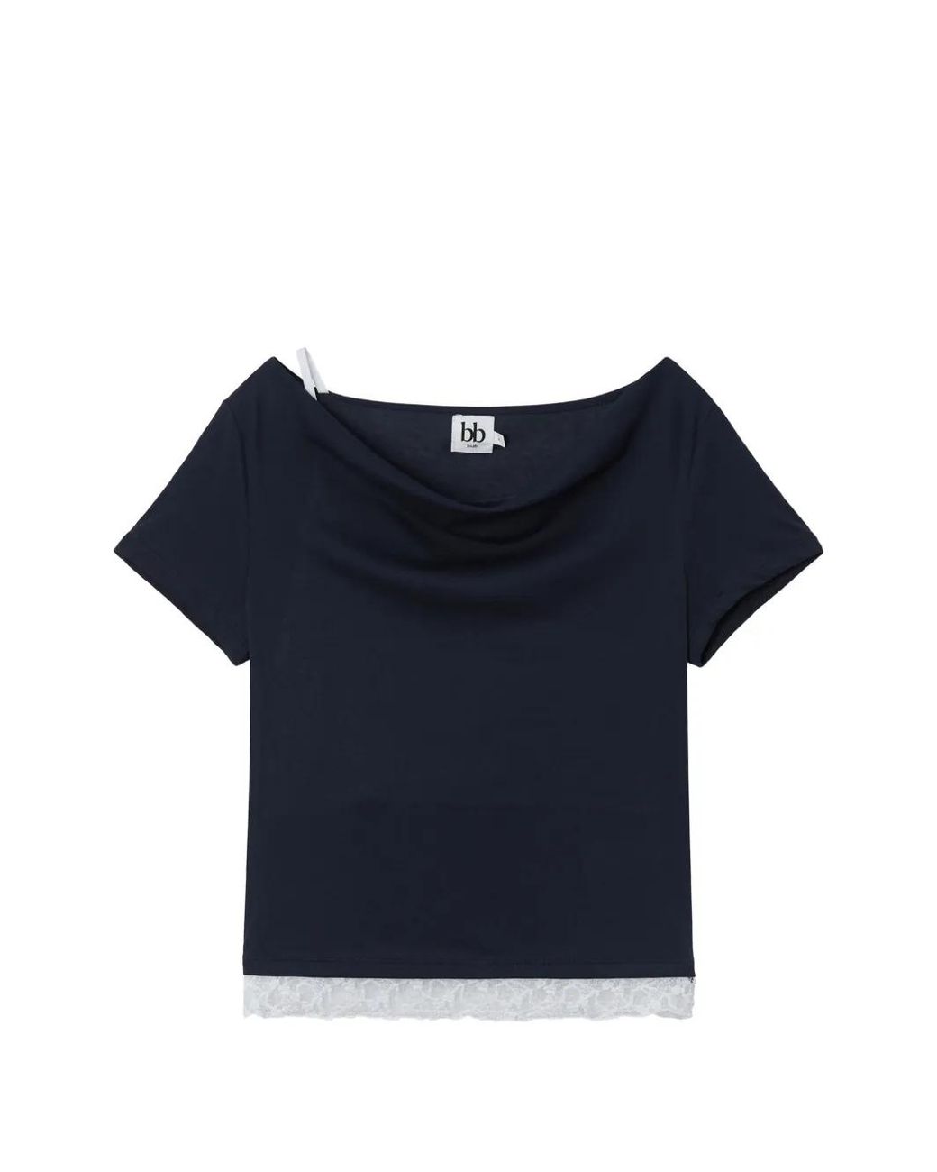 B+ AB Blue Lace-Trim Cowl-Neck T-Shirt