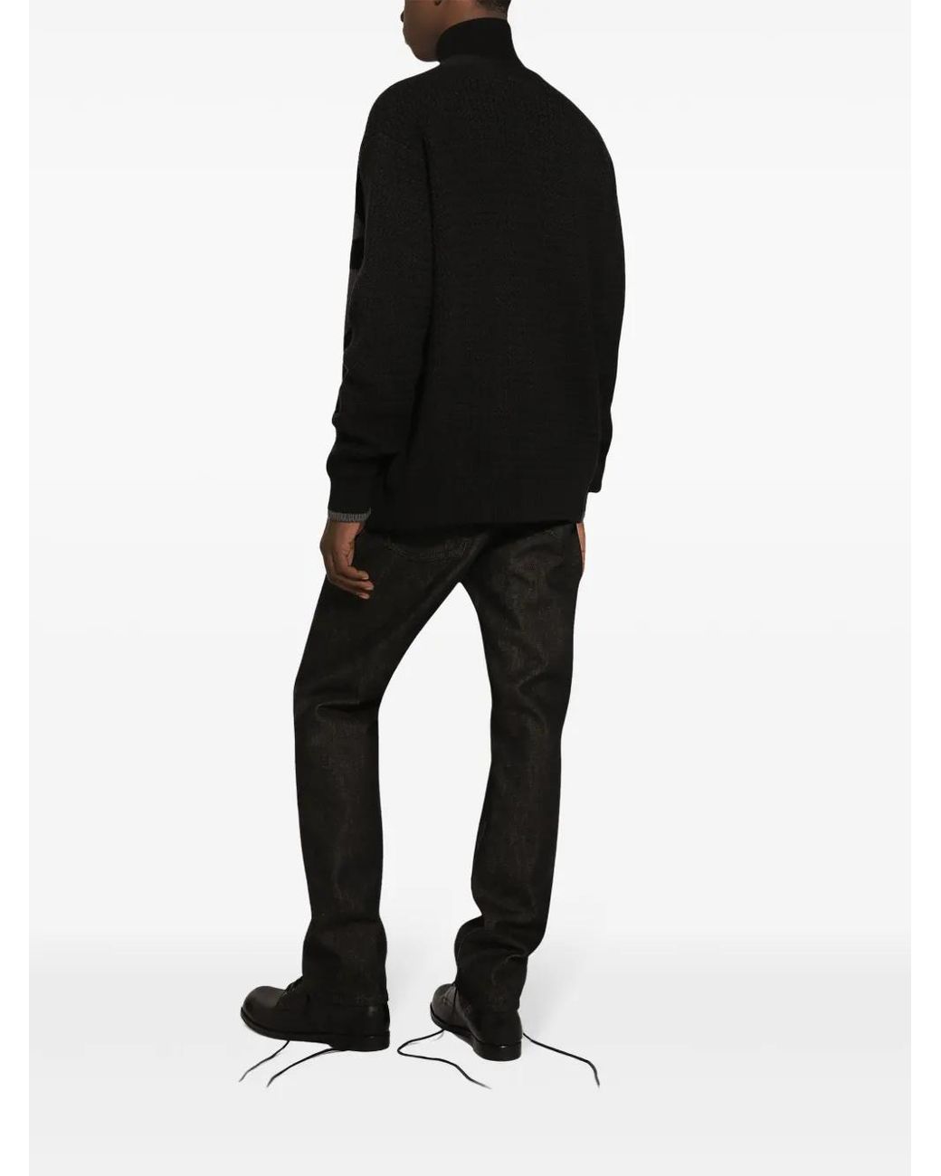 Dolce & Gabbana Black Hand-Knit Wool Cardigan for men