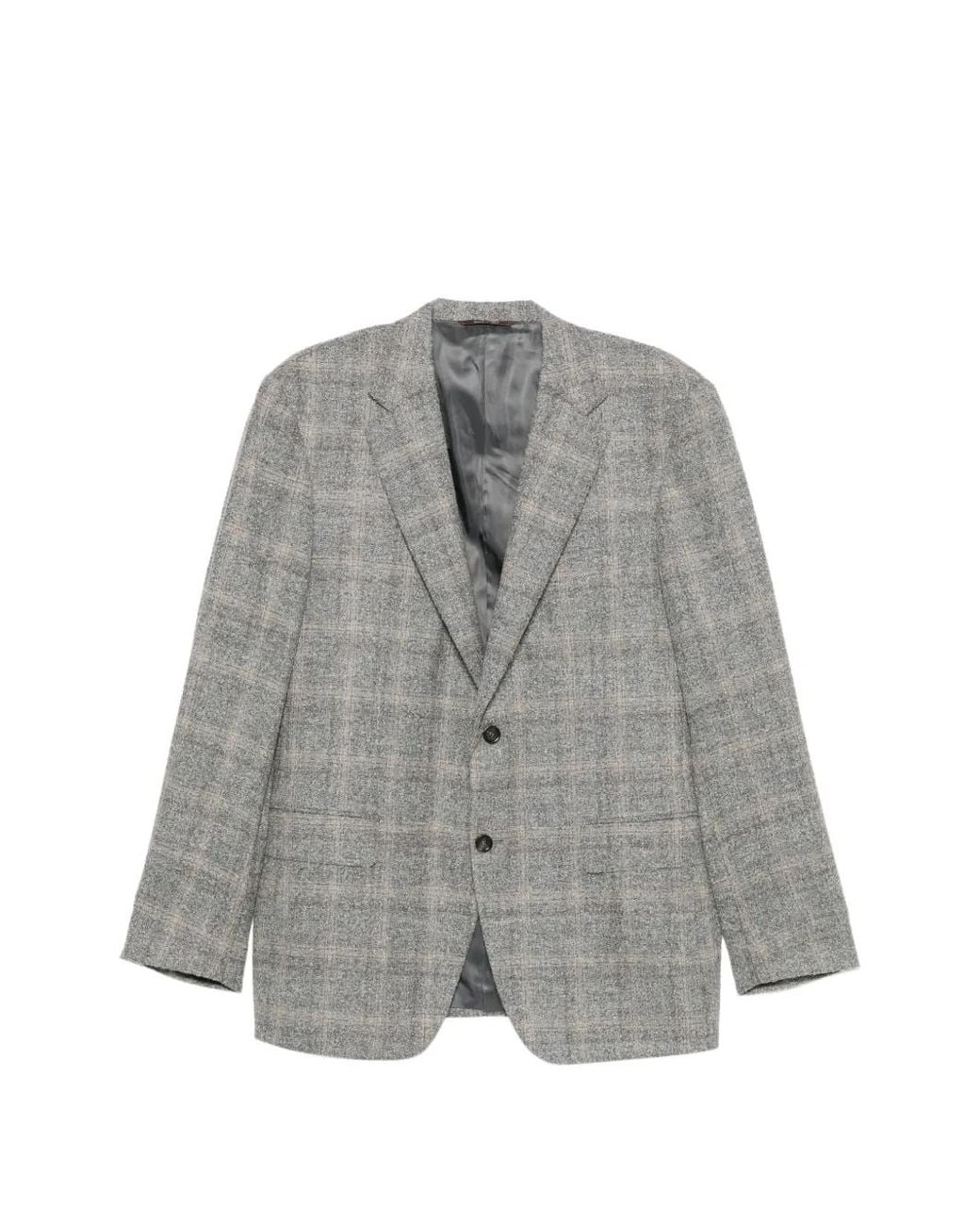 Canali Gray Check-Pattern Single-Breasted Blazer for men